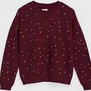 Lou & Grey Women’s Maroon Terry Shooting Star Crewneck Sweatshirt Size Medium